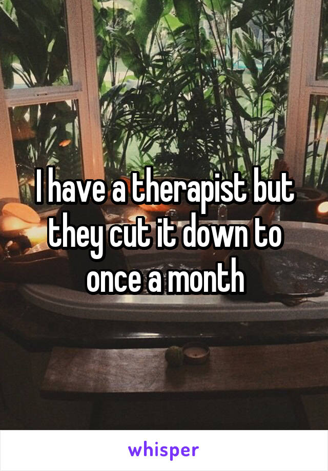 I have a therapist but they cut it down to once a month