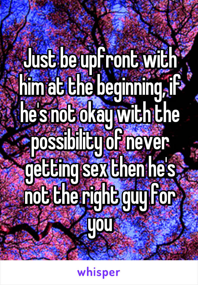 Just be upfront with him at the beginning, if he's not okay with the possibility of never getting sex then he's not the right guy for you