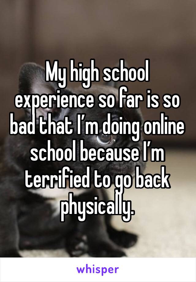 My high school experience so far is so bad that I’m doing online school because I’m terrified to go back physically. 