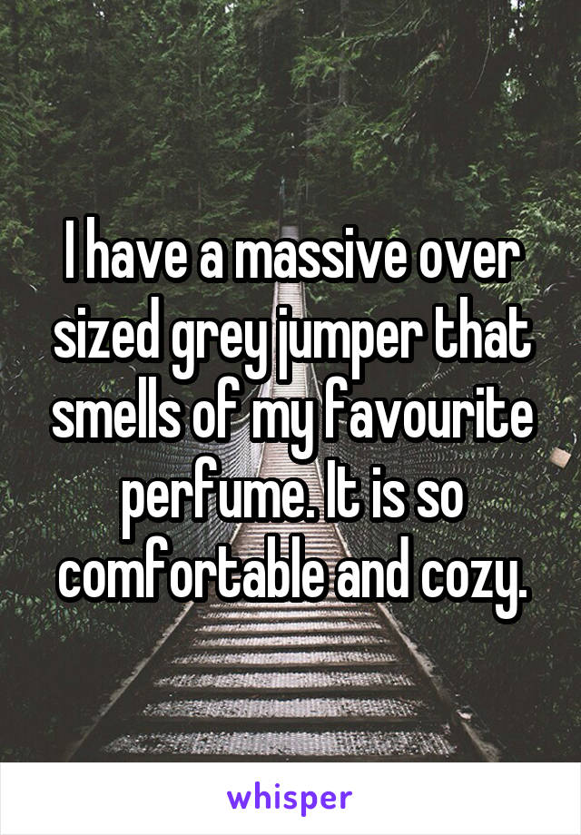 I have a massive over sized grey jumper that smells of my favourite perfume. It is so comfortable and cozy.