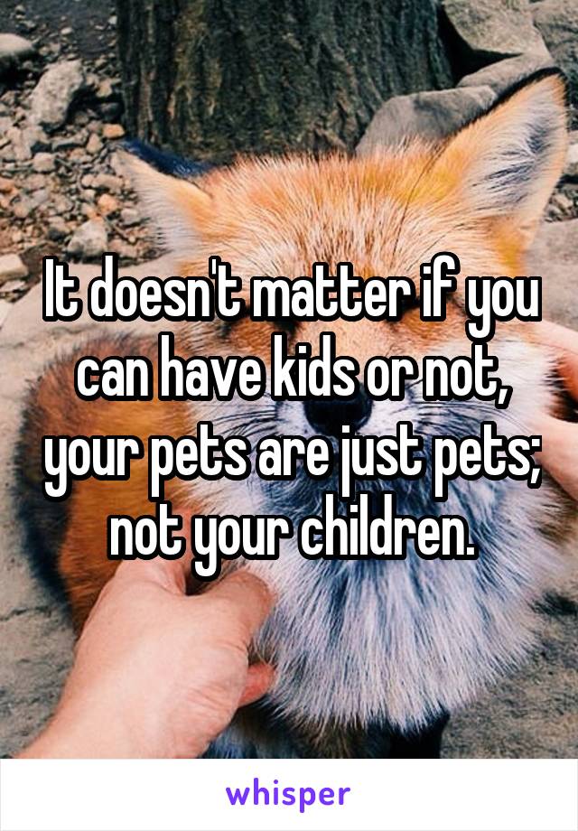 It doesn't matter if you can have kids or not, your pets are just pets; not your children.