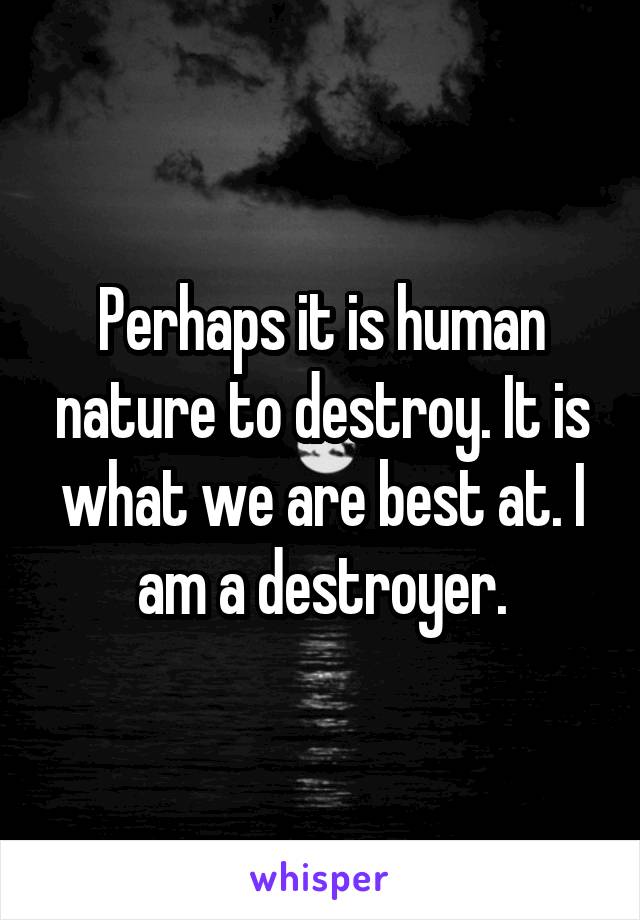 Perhaps it is human nature to destroy. It is what we are best at. I am a destroyer.
