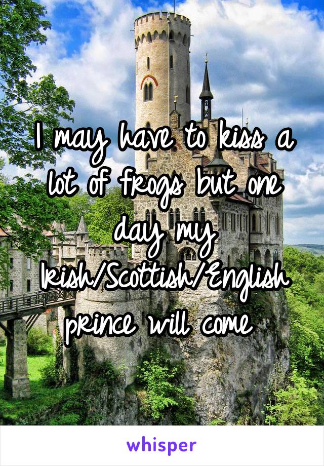 I may have to kiss a lot of frogs but one day my Irish/Scottish/English prince will come 