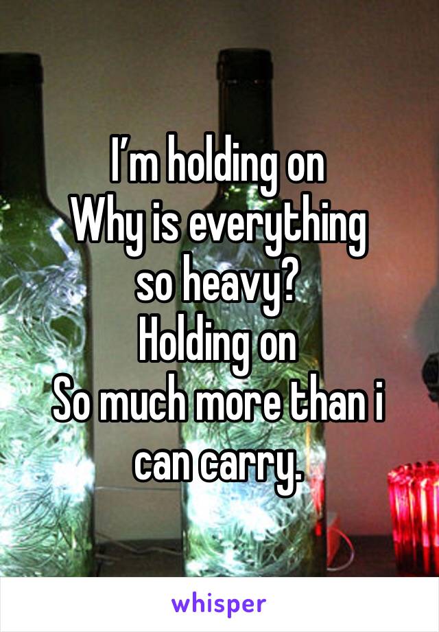 I’m holding on
Why is everything so heavy?
Holding on
So much more than i can carry.