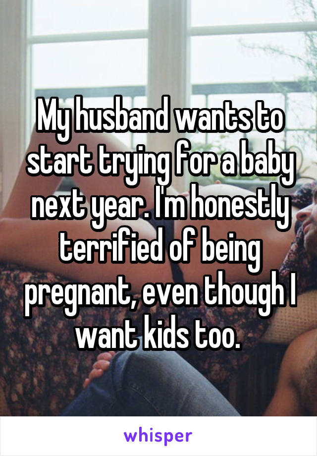 My husband wants to start trying for a baby next year. I'm honestly terrified of being pregnant, even though I want kids too. 