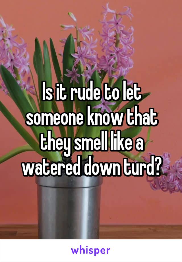 Is it rude to let someone know that they smell like a watered down turd?