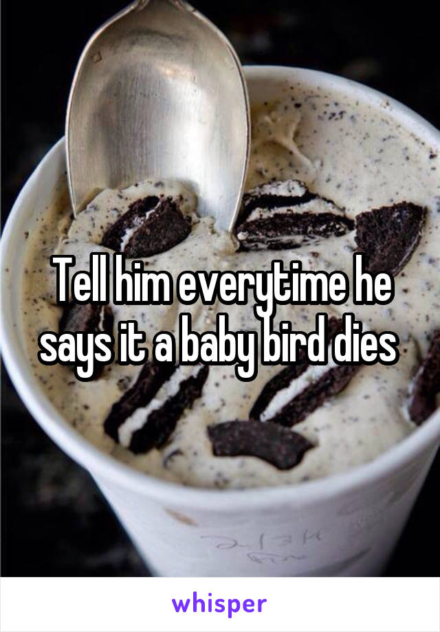 Tell him everytime he says it a baby bird dies 