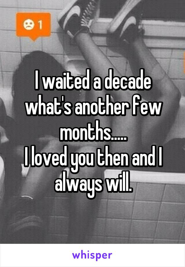 I waited a decade what's another few months.....
I loved you then and I always will.