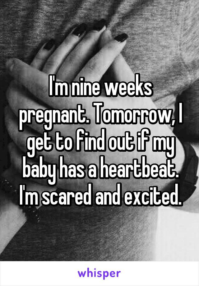 I'm nine weeks pregnant. Tomorrow, I get to find out if my baby has a heartbeat. I'm scared and excited.