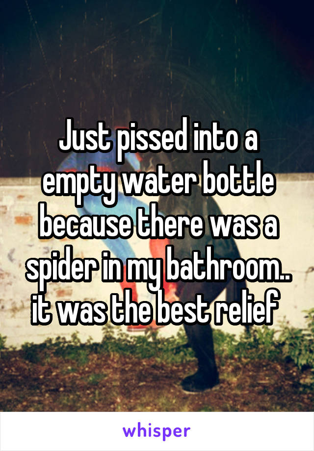 Just pissed into a empty water bottle because there was a spider in my bathroom.. it was the best relief 