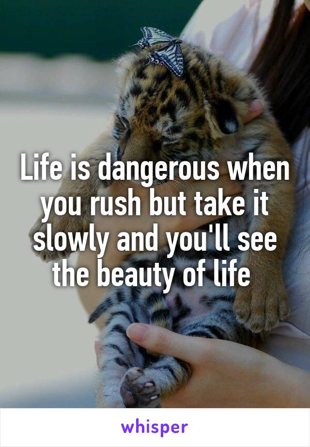 Life is dangerous when you rush but take it slowly and you'll see the beauty of life 