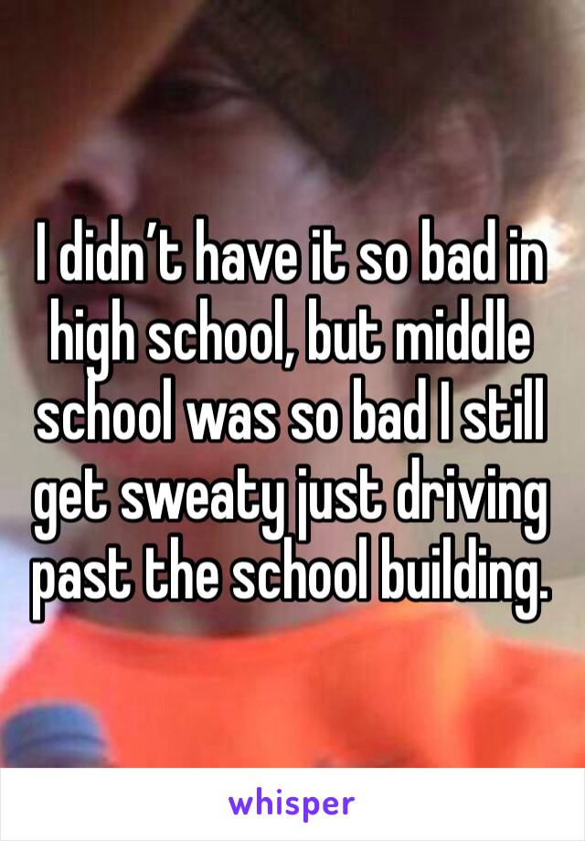 I didn’t have it so bad in high school, but middle school was so bad I still get sweaty just driving past the school building.