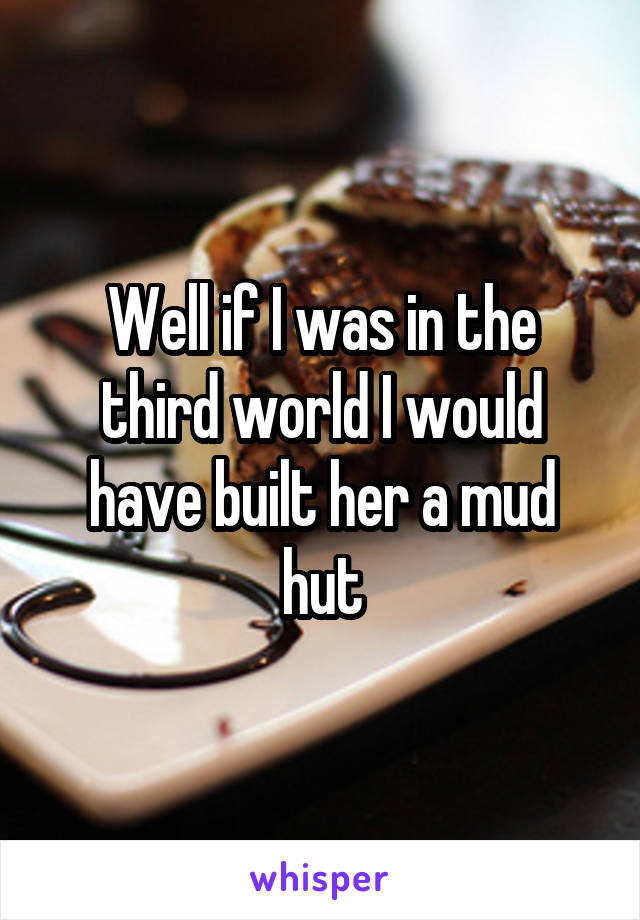 Well if I was in the third world I would have built her a mud hut
