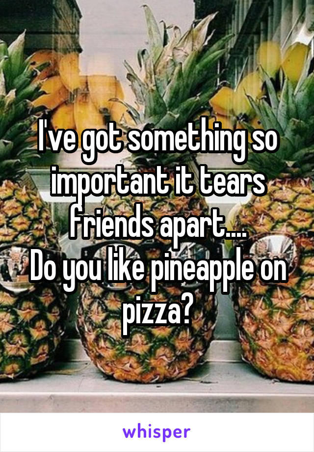 I've got something so important it tears friends apart....
Do you like pineapple on pizza?