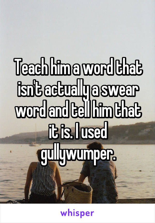 Teach him a word that isn't actually a swear word and tell him that it is. I used gullywumper.