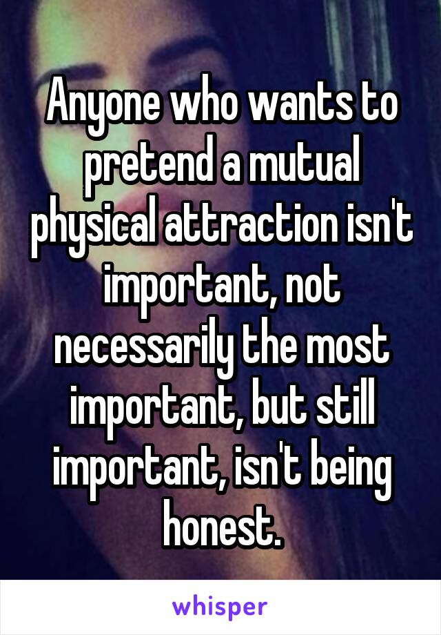Anyone who wants to pretend a mutual physical attraction isn't important, not necessarily the most important, but still important, isn't being honest.