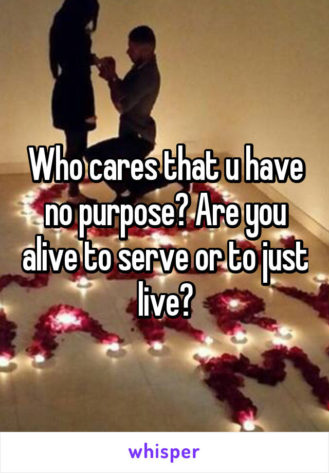 Who cares that u have no purpose? Are you alive to serve or to just live?