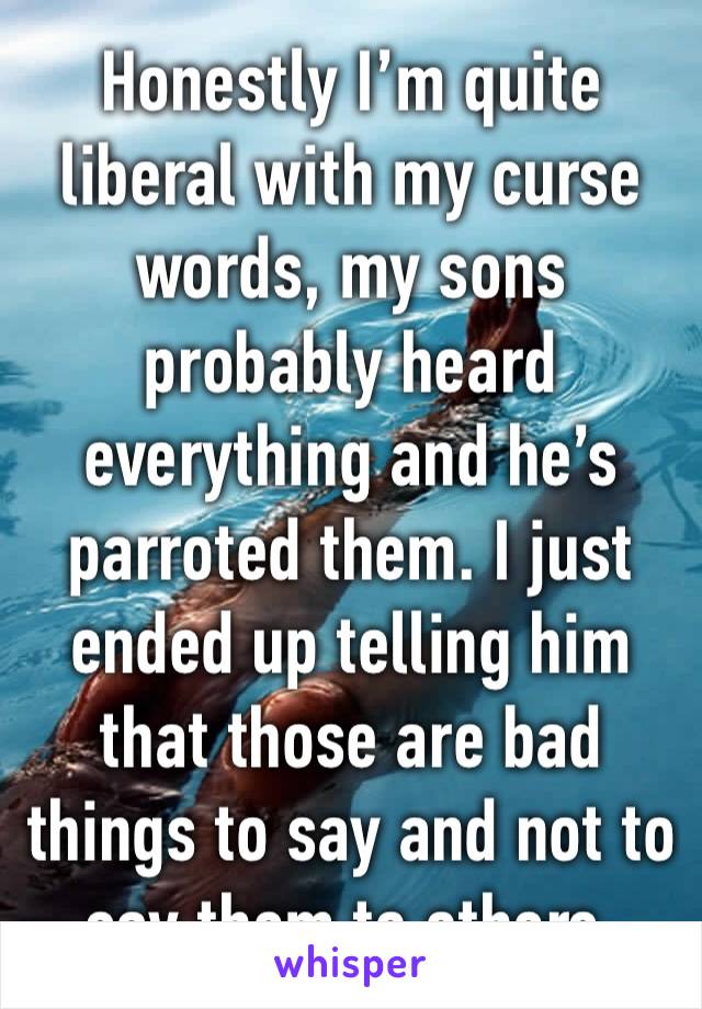 Honestly I’m quite liberal with my curse words, my sons probably heard everything and he’s parroted them. I just ended up telling him that those are bad things to say and not to say them to others. 