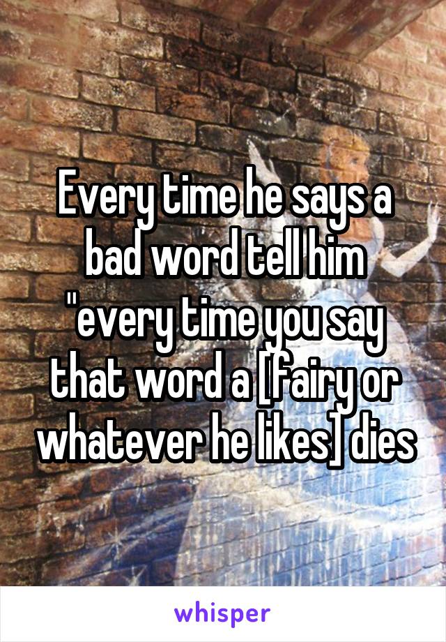 Every time he says a bad word tell him "every time you say that word a [fairy or whatever he likes] dies