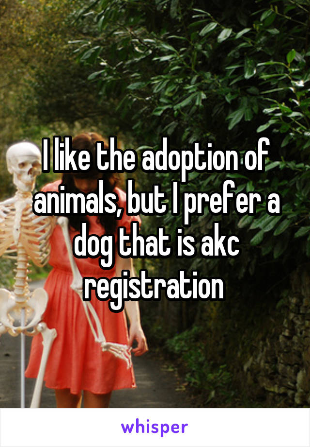 I like the adoption of animals, but I prefer a dog that is akc registration 