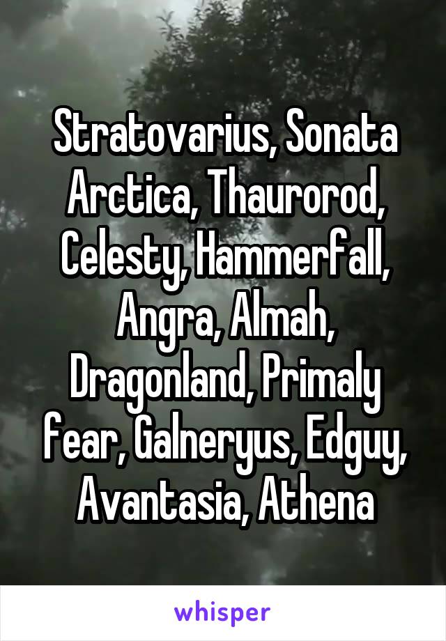 Stratovarius, Sonata Arctica, Thaurorod, Celesty, Hammerfall, Angra, Almah, Dragonland, Primaly fear, Galneryus, Edguy, Avantasia, Athena