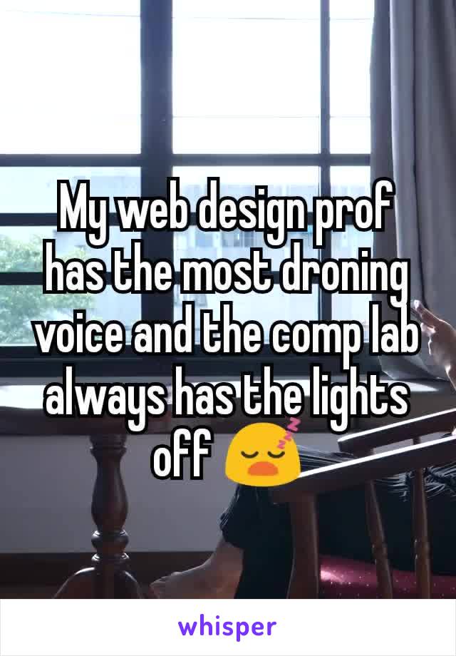 My web design prof has the most droning voice and the comp lab always has the lights off 😴