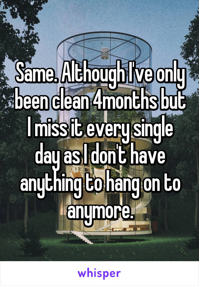 Same. Although I've only been clean 4months but I miss it every single day as I don't have anything to hang on to anymore.