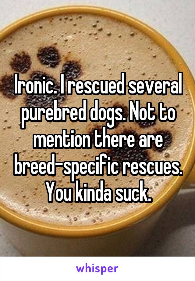 Ironic. I rescued several purebred dogs. Not to mention there are breed-specific rescues. You kinda suck.