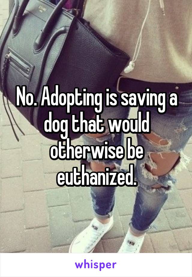 No. Adopting is saving a dog that would otherwise be euthanized.