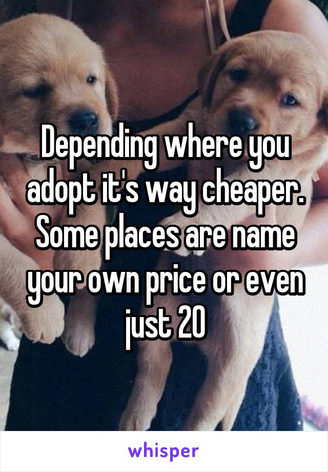 Depending where you adopt it's way cheaper. Some places are name your own price or even just 20