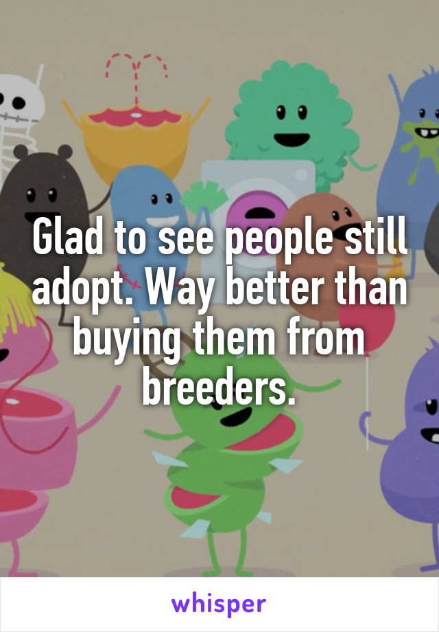 Glad to see people still adopt. Way better than buying them from breeders.