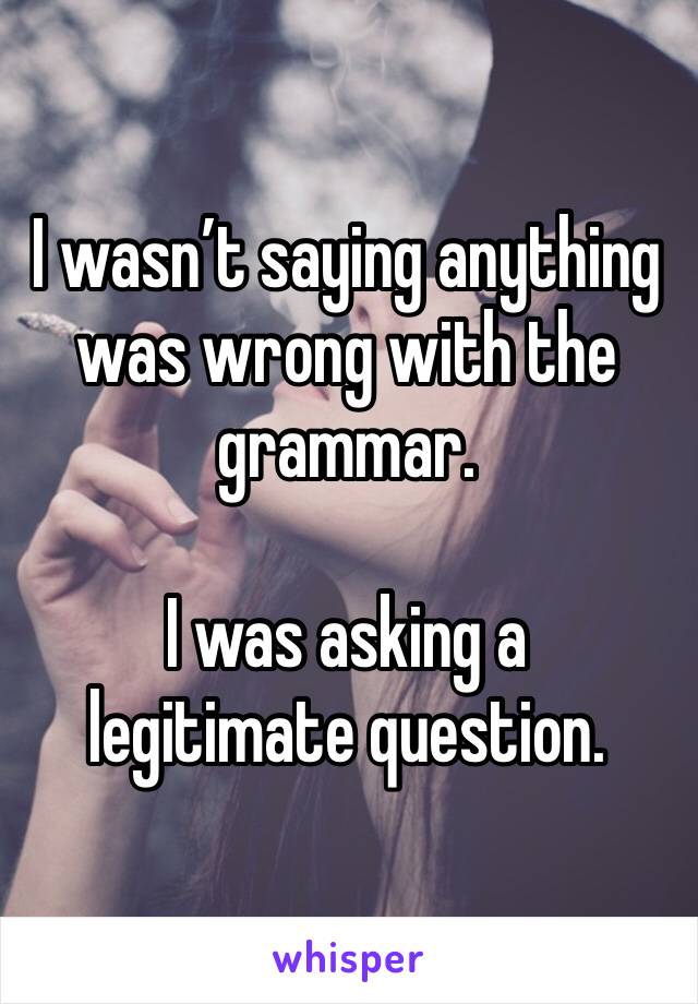 I wasn’t saying anything was wrong with the grammar.

I was asking a legitimate question.