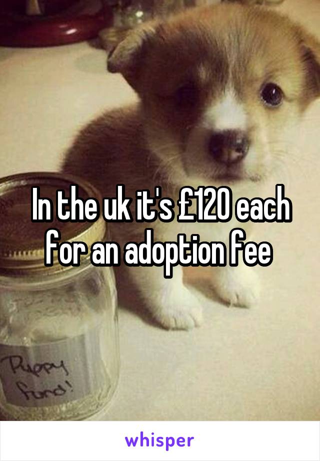 In the uk it's £120 each for an adoption fee 