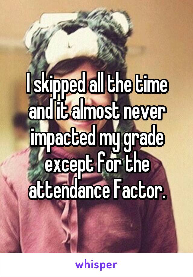 I skipped all the time and it almost never impacted my grade except for the attendance Factor.