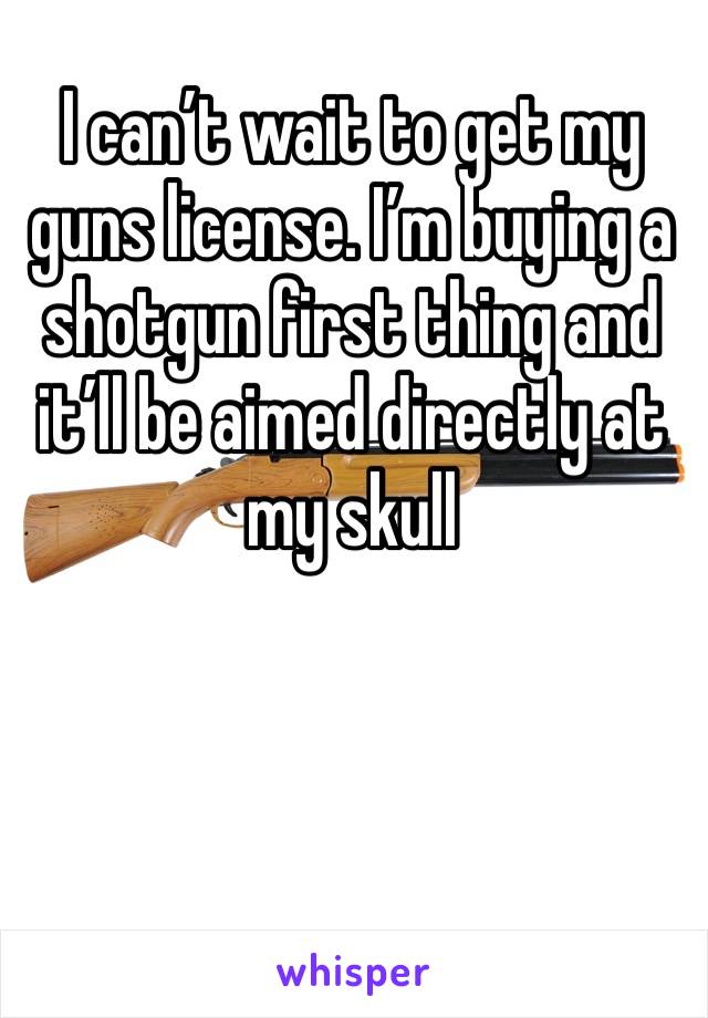 I can’t wait to get my guns license. I’m buying a shotgun first thing and it’ll be aimed directly at my skull