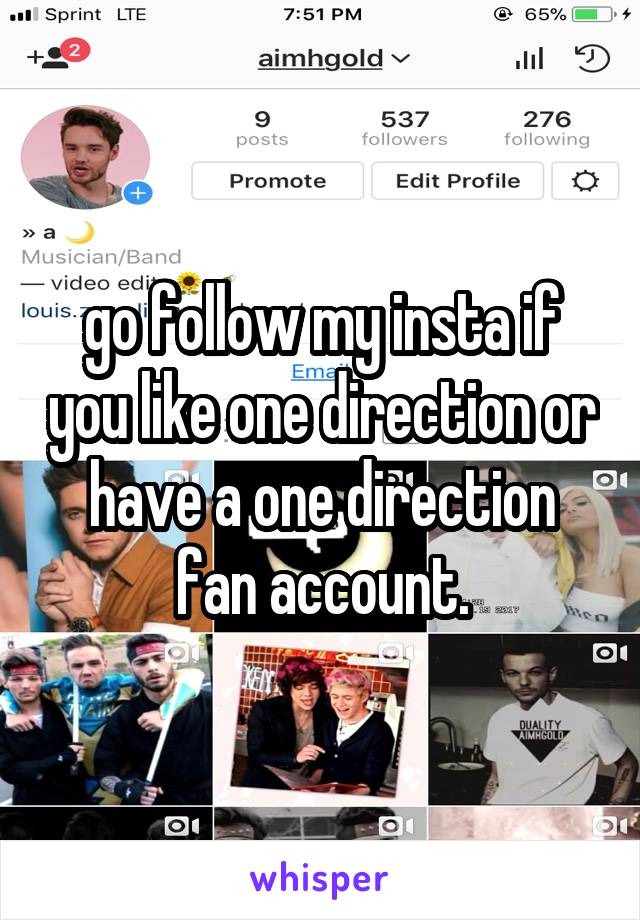 go follow my insta if you like one direction or have a one direction fan account.