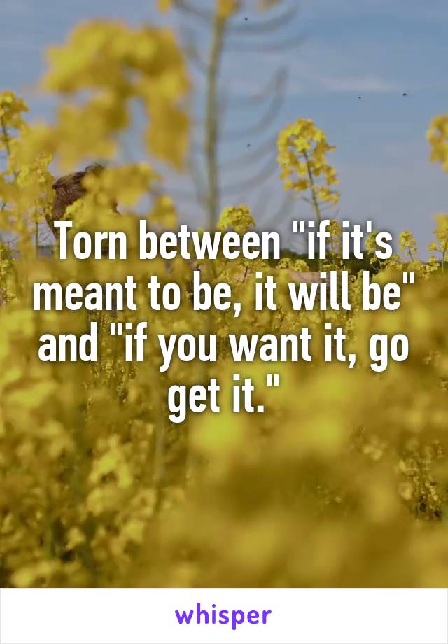 Torn between "if it's meant to be, it will be" and "if you want it, go get it."