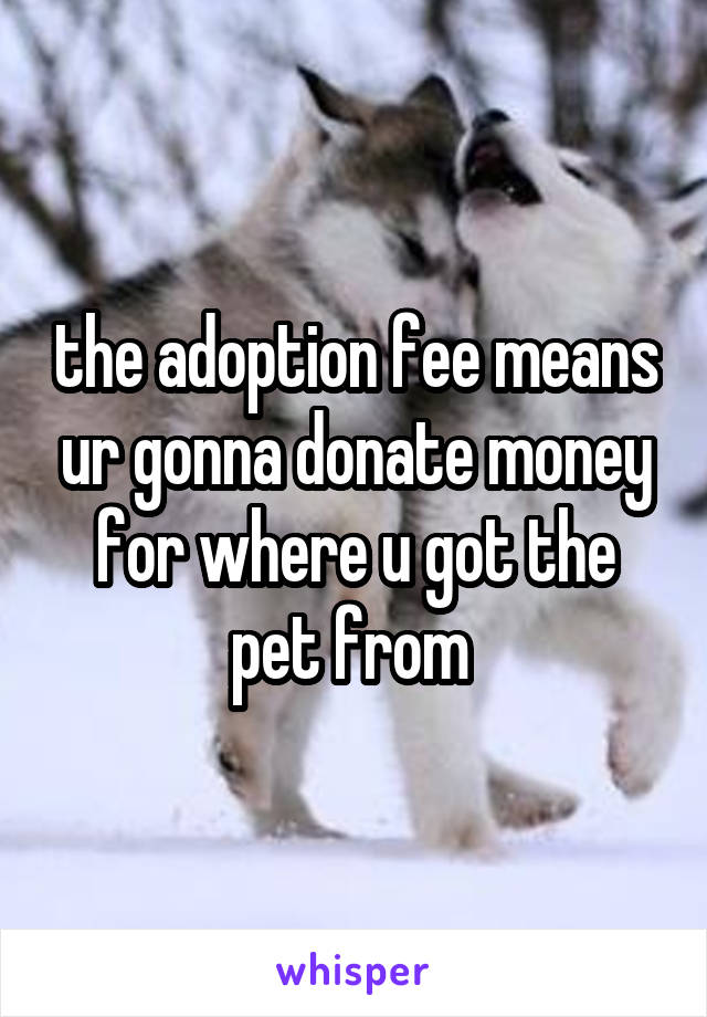 the adoption fee means ur gonna donate money for where u got the pet from 