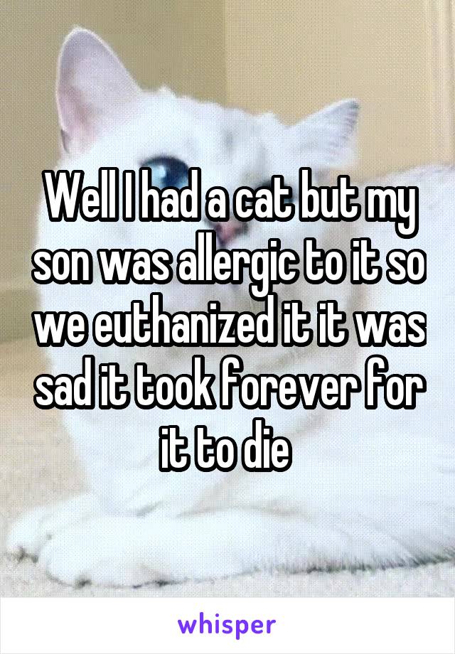 Well I had a cat but my son was allergic to it so we euthanized it it was sad it took forever for it to die 