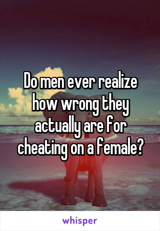 Do men ever realize how wrong they actually are for cheating on a female?