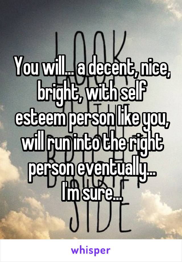 You will... a decent, nice, bright, with self esteem person like you, will run into the right person eventually...
I'm sure...