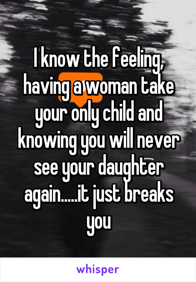 I know the feeling, having a woman take your only child and knowing you will never see your daughter again.....it just breaks you