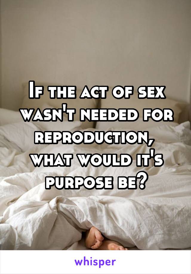 If the act of sex wasn't needed for reproduction,  what would it's purpose be?