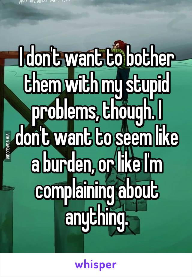 I don't want to bother them with my stupid problems, though. I don't want to seem like a burden, or like I'm complaining about anything.
