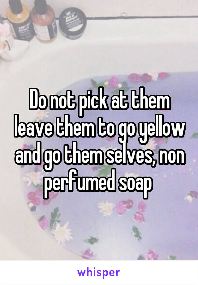 Do not pick at them leave them to go yellow and go them selves, non perfumed soap 