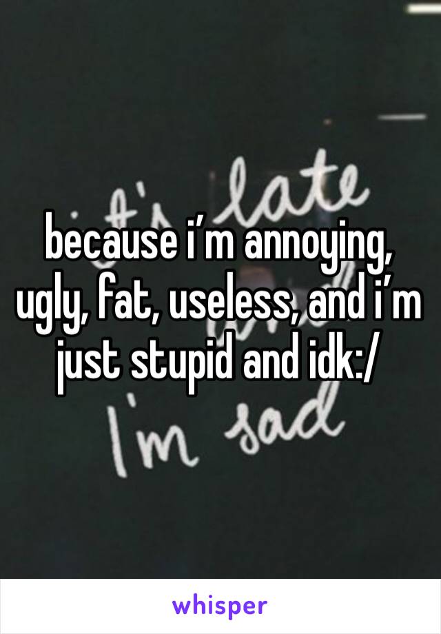 because i’m annoying, ugly, fat, useless, and i’m just stupid and idk:/