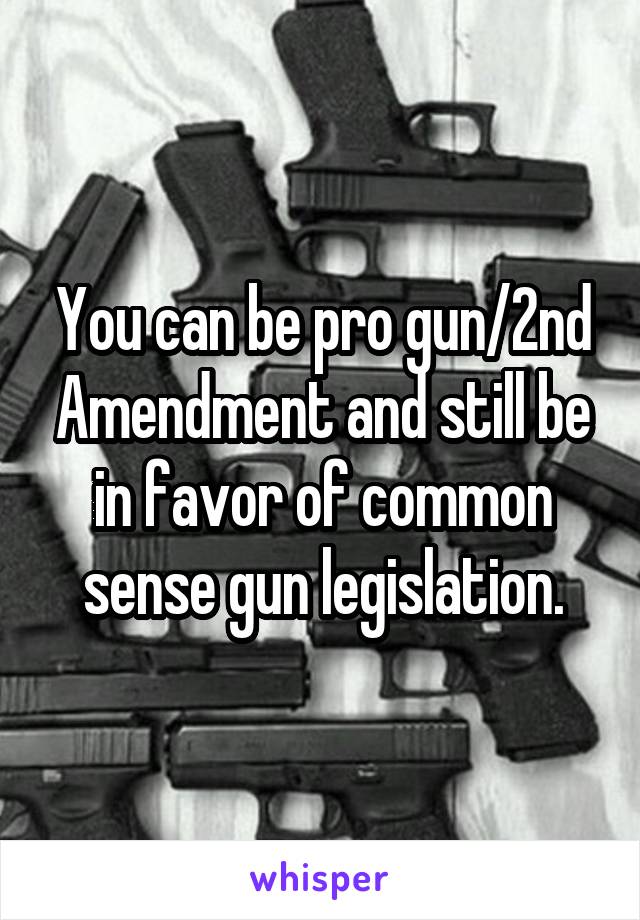 You can be pro gun/2nd Amendment and still be in favor of common sense gun legislation.