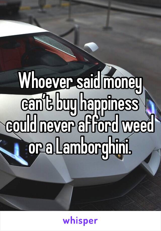 Whoever said money can’t buy happiness could never afford weed or a Lamborghini. 