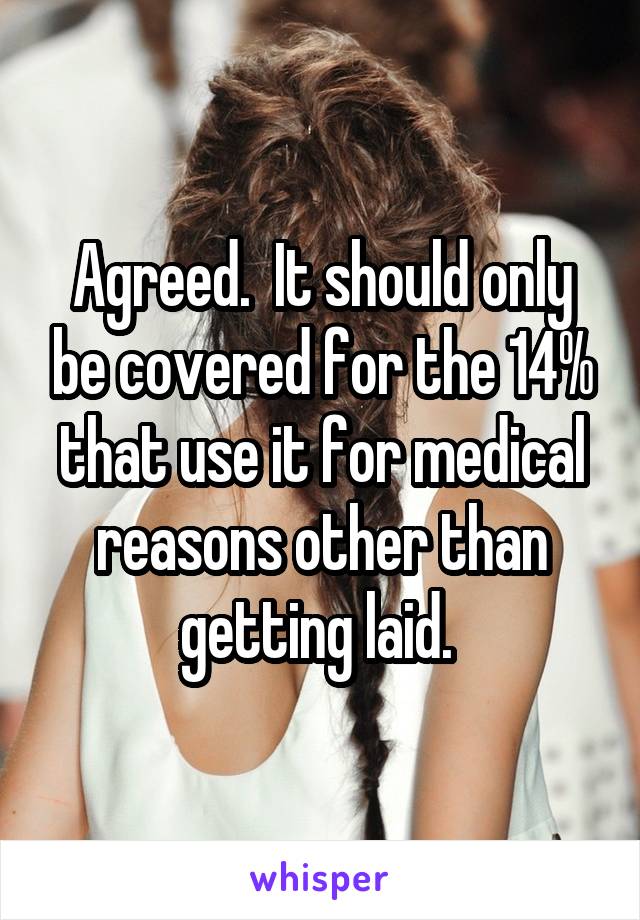 Agreed.  It should only be covered for the 14% that use it for medical reasons other than getting laid. 