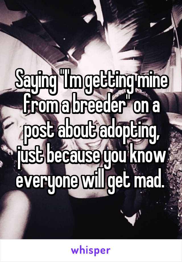 Saying "I'm getting mine from a breeder" on a post about adopting, just because you know everyone will get mad. 